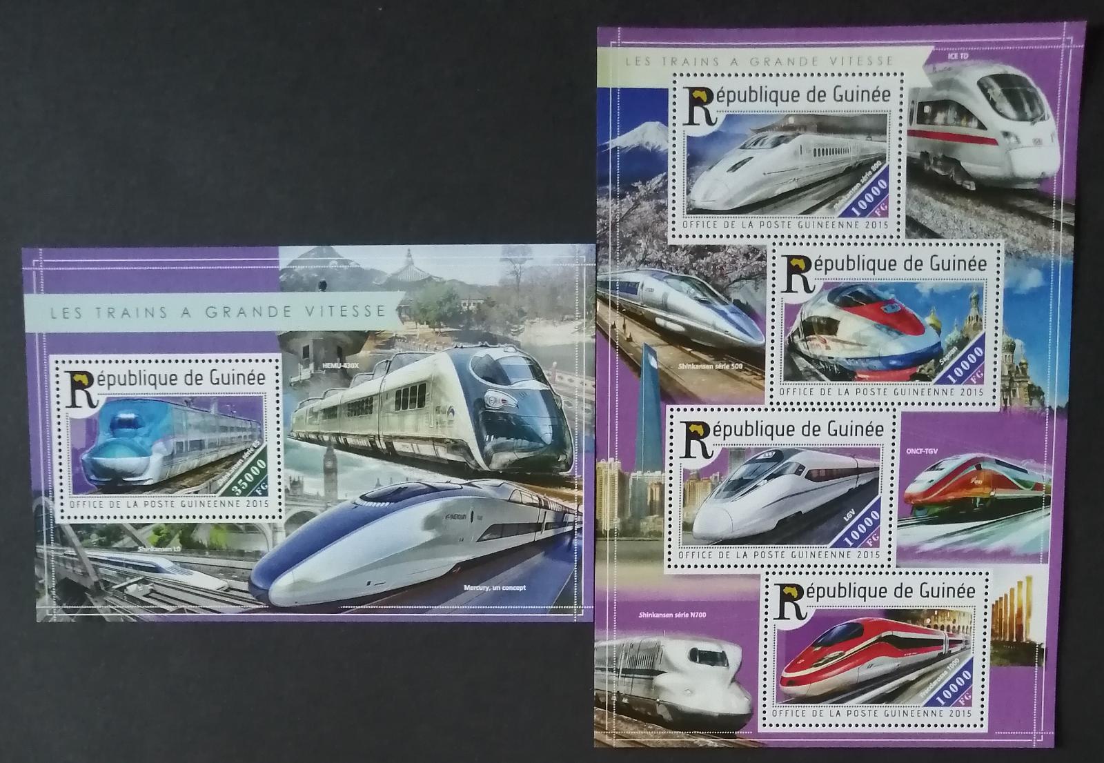 Guinea 2015 Mi.11063-6+Bl.2509 30€ Moderní vlaky, Shinkansen, LGV