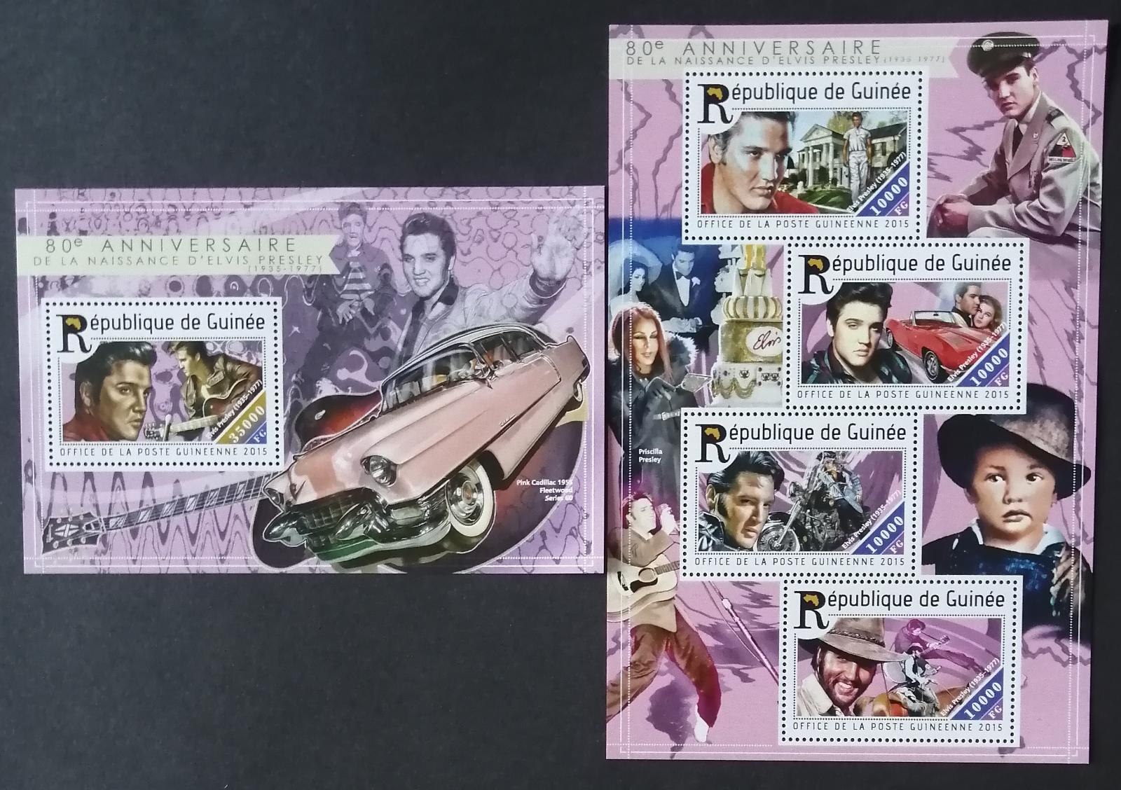 Guinea 2015 Mi.11118-1+Bl.2520 30€ Elvis Presley a jeho 80. narozeniny