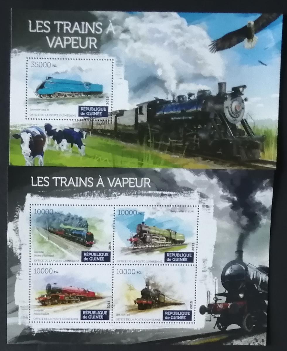 Guinea 2015 Mi.11228-1+Bl.2542 30€ Parní lokomotivy a vlaky