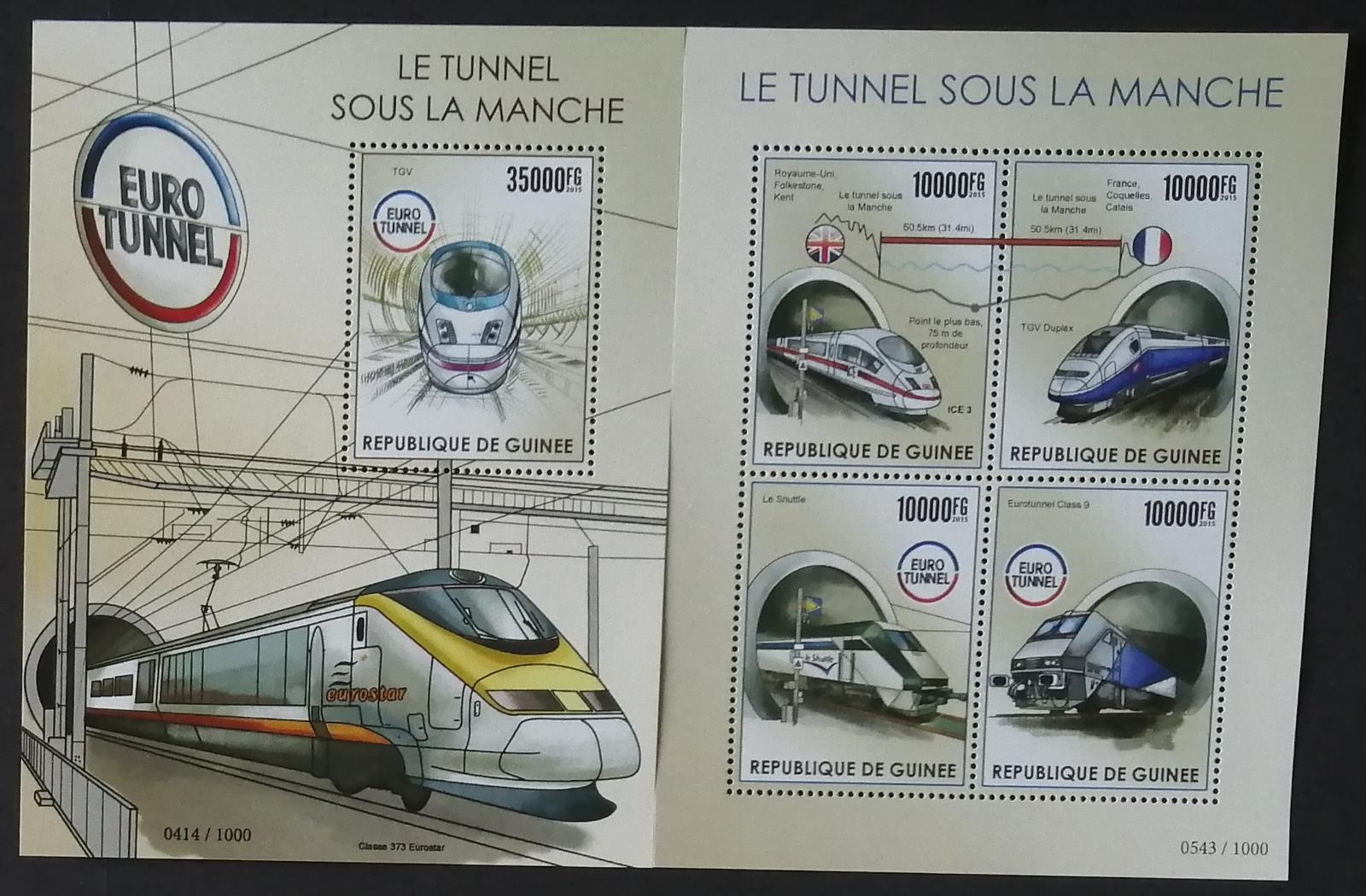 Guinea 2015 Mi.11398-1+Bl.2576 30€ Moderní vlaky v tunelu La Manche