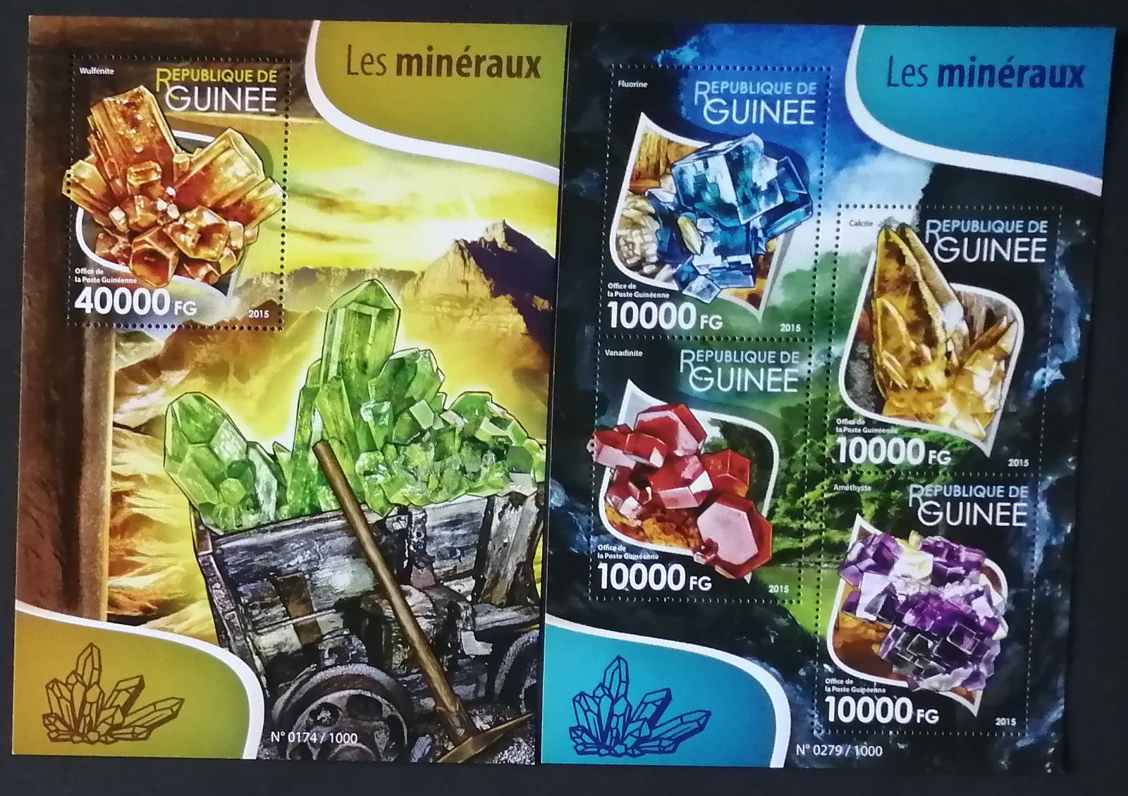 Guinea 2015 Mi.11408-1+Bl.2578 36€ Minerály a těžba, Vanadit, Wulfenit