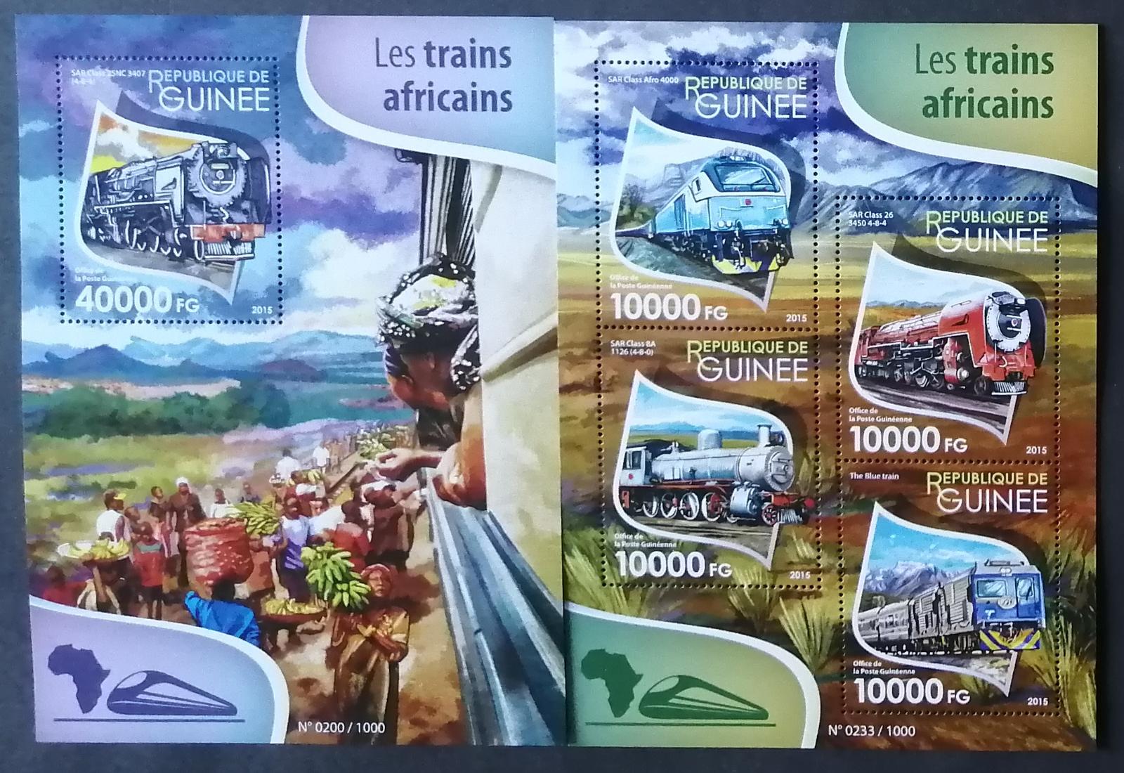 Guinea 2015 Mi.11473-6+Bl.2591 36€ Africké parní a diesel vlaky
