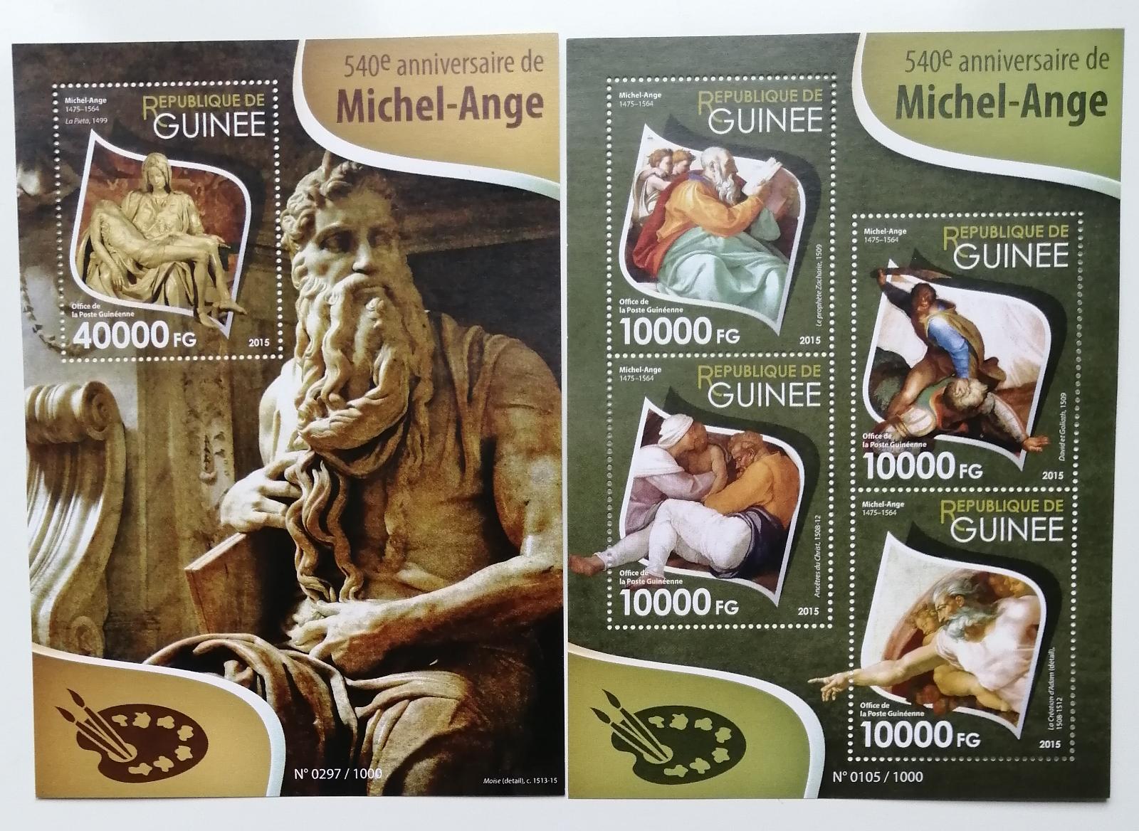 Guinea 2015 Mi.11488-1+Bl.2594 32€ 540 let umělce Michelangela, umění