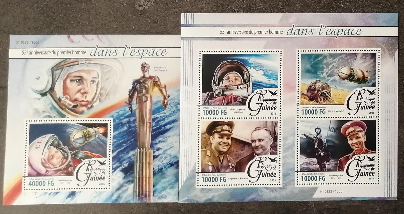 Guinea 2016 32€ 55 let člověka ve vesmíru, Jurij Gagarin a kosmos
