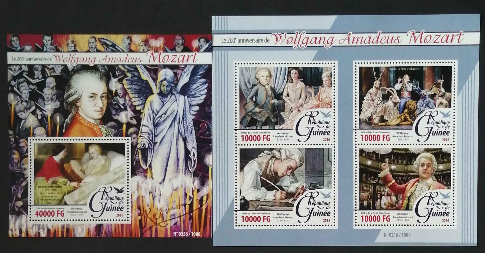 Guinea 2016 Mi.11538-1+Bl.2604 32€ 260 let W. A. Mozarta, skladatel