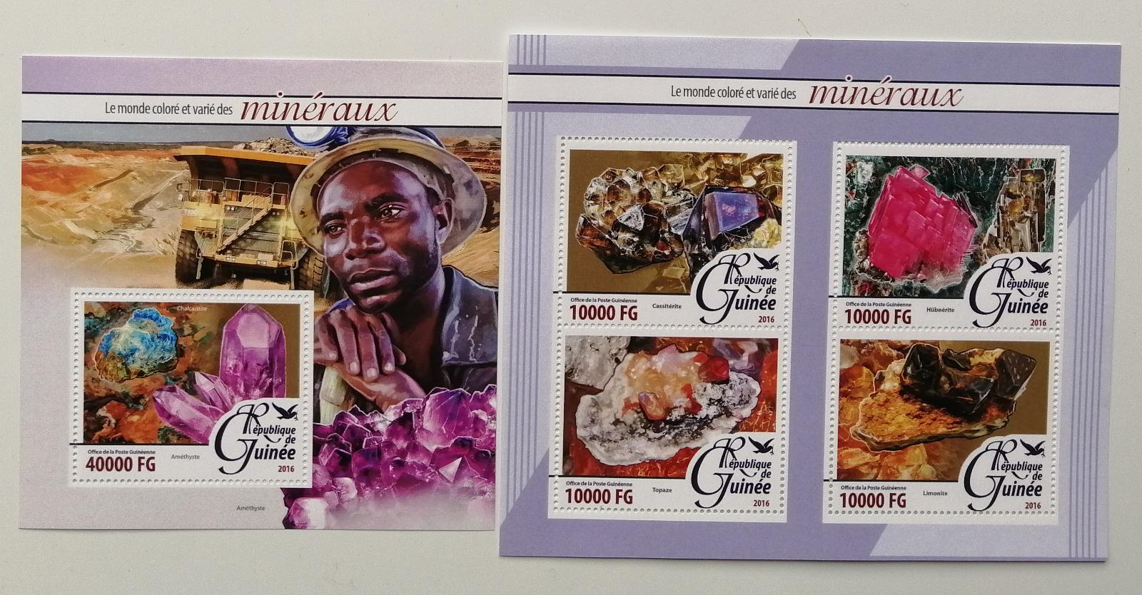 Guinea 2016 Mi.11656-9+Bl.2627 32€ Minerály a jejich těžba, nerosty