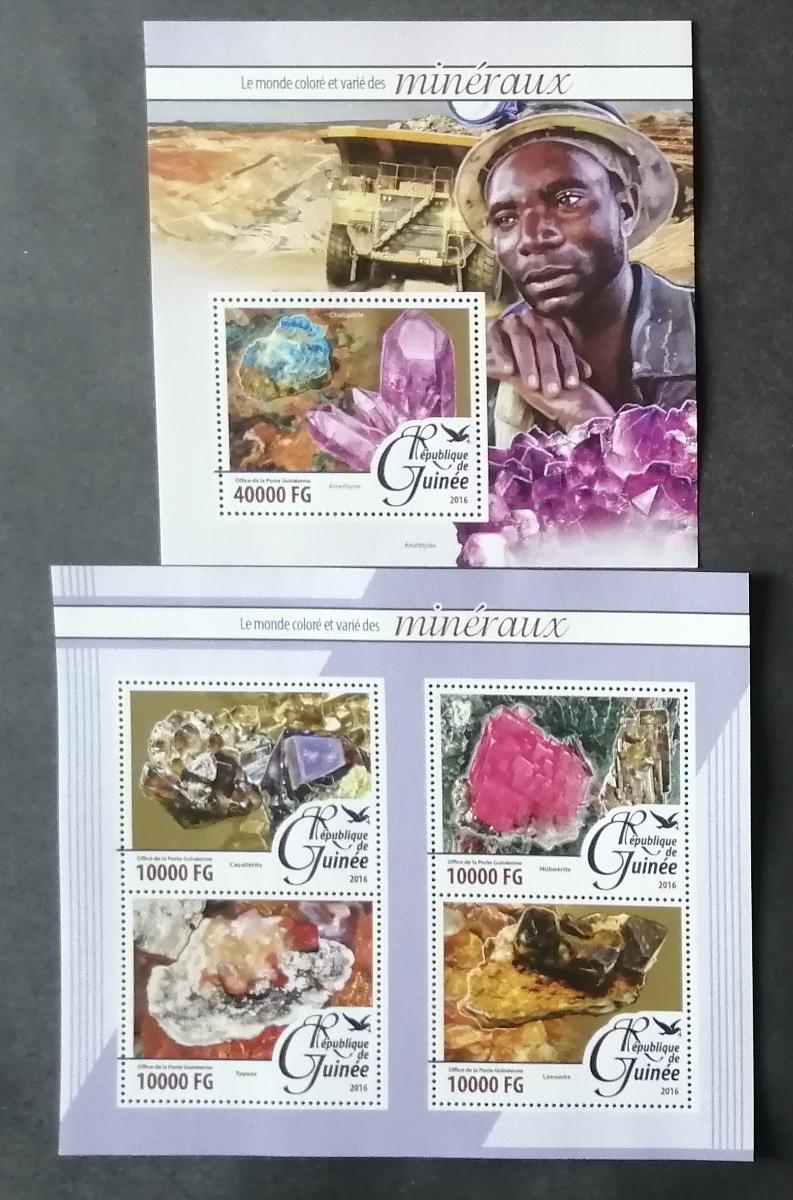 Guinea 2016 Mi.11656-9+Bl.2627 32€ Minerály a nerosty Afriky