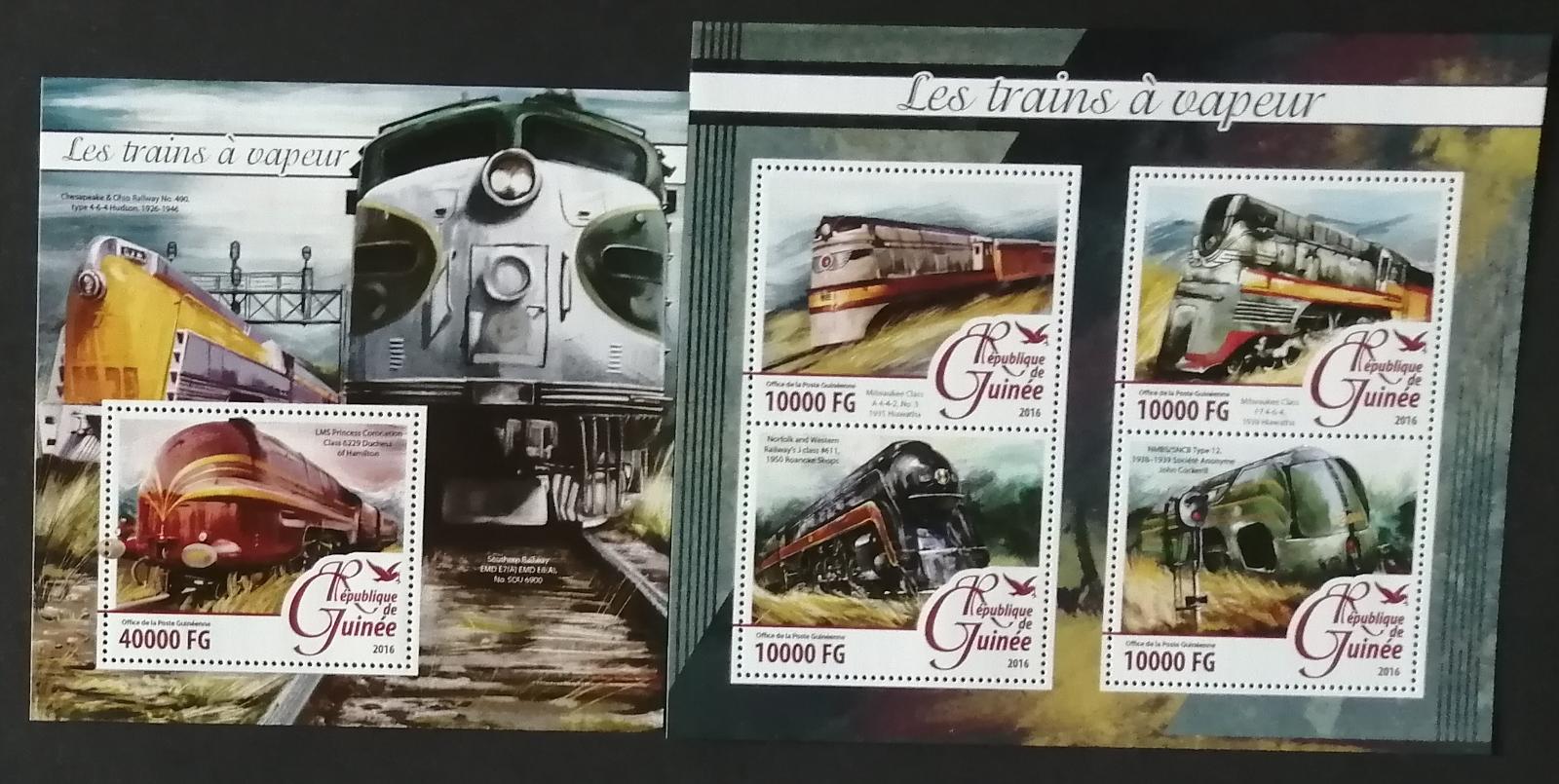 Guinea 2016 Mi.11686-9+Bl.2633 32€ Parní vlaky a lokomotivy