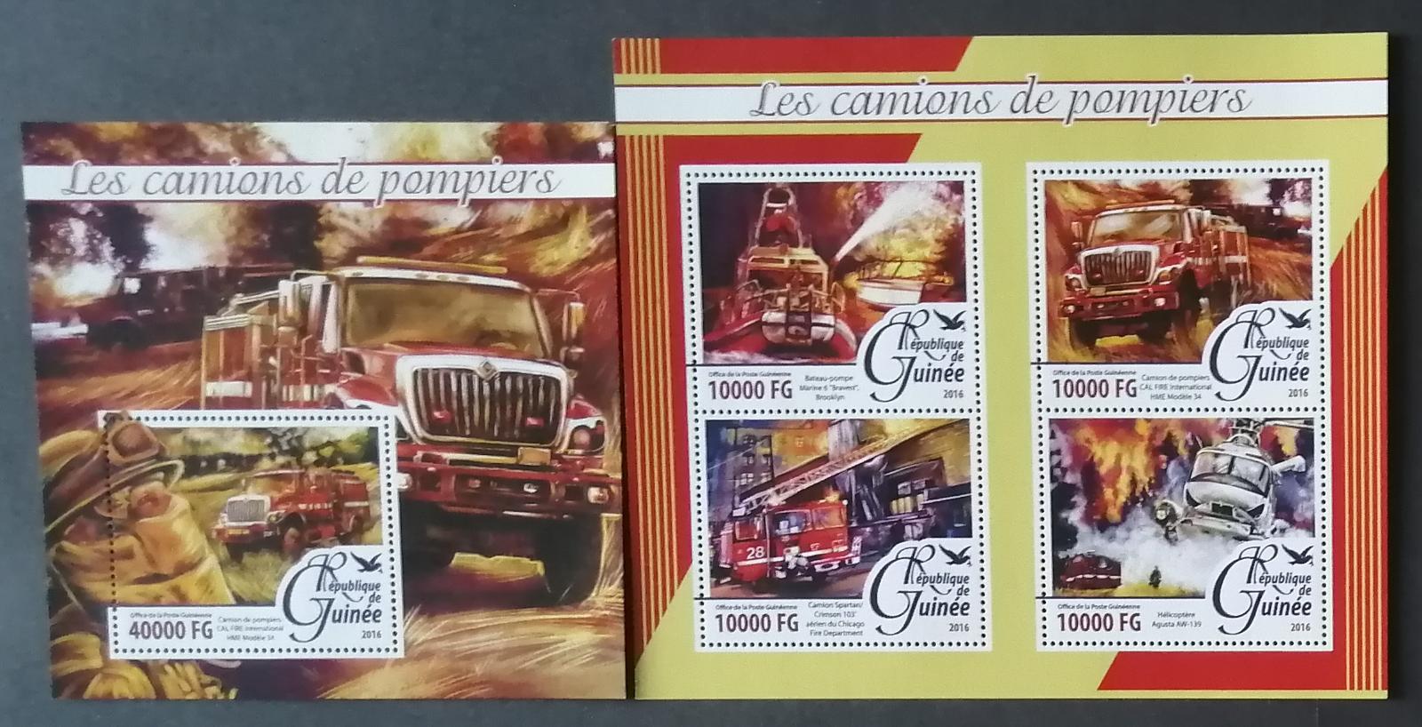 Guinea 2016 Mi.11696-9+Bl.2635 32€ Hasiči a jejich auta a kamiony