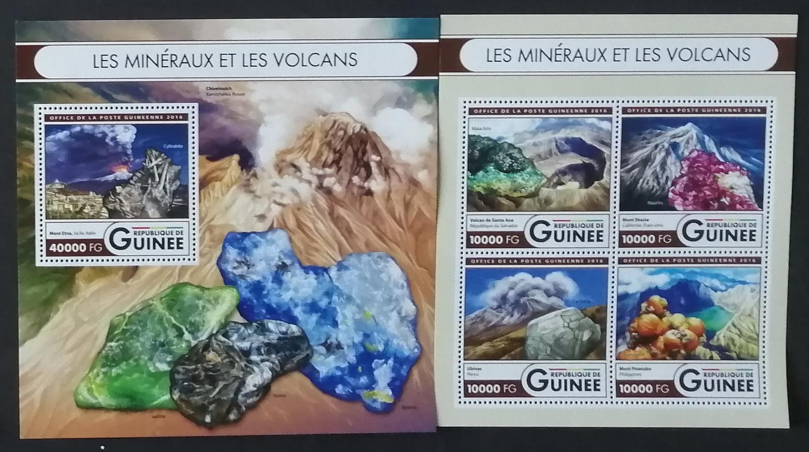 Guinea 2016 Mi.11906-9+Bl.2677 32€ Minerály a sopky, vulkanologie