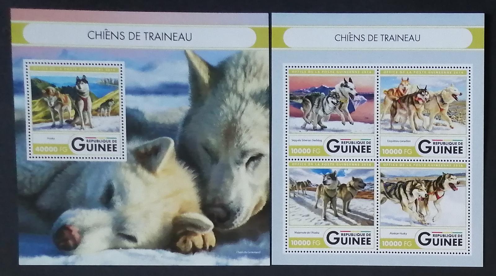 Guinea 2016 Mi.11946-9+Bl.2685 32€ Polární psi a tažné sáně