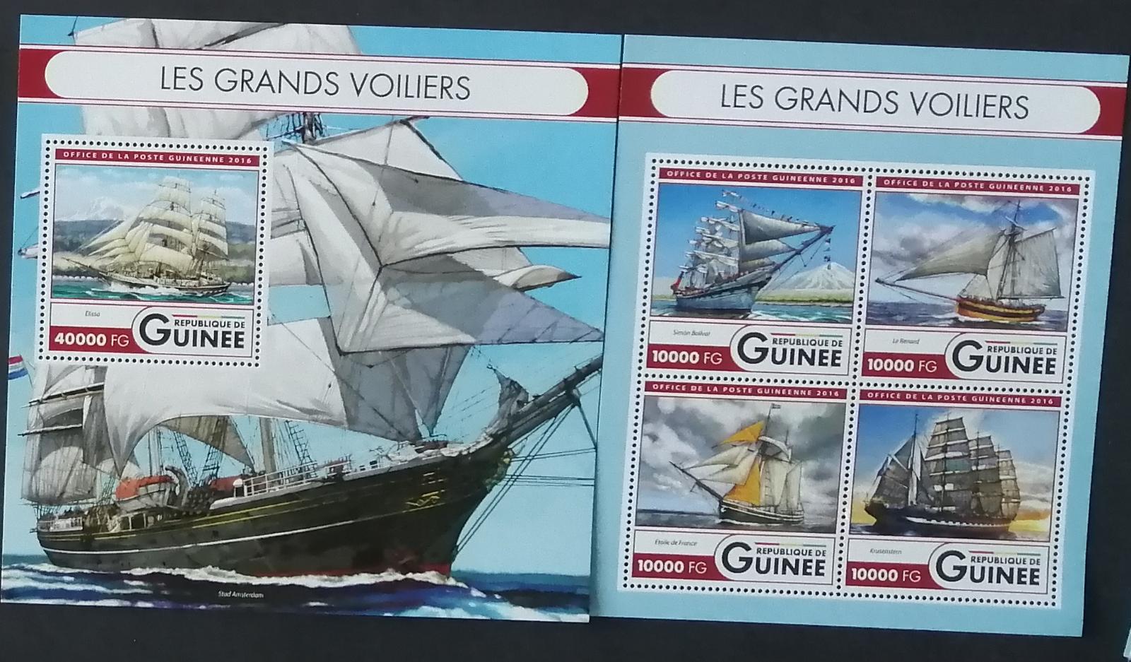 Guinea 2016 Mi.11956-9+Bl.2687 32€ Historické lodě a plachetnice