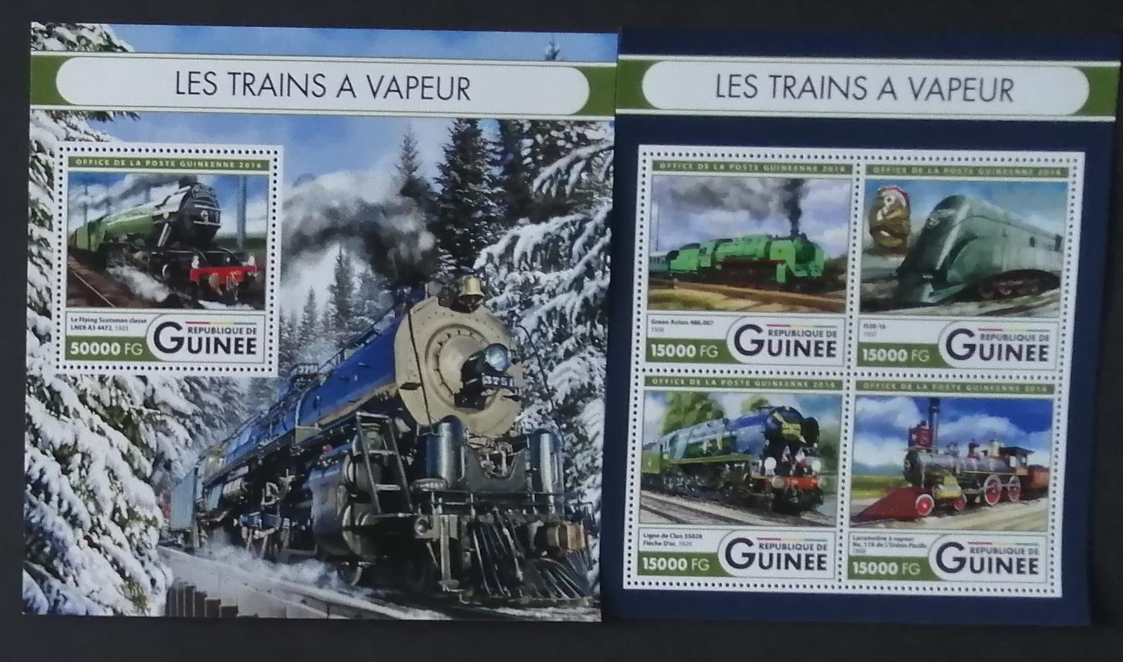 Guinea 2016 Mi.12086-9+Bl.2713 44€ Parní lokomotivy a vlaky