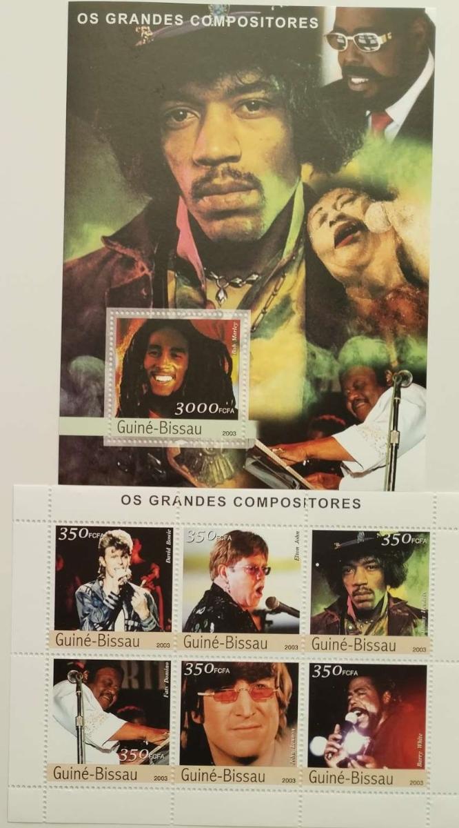Guinea Bissau 2003 20,5€ Hudebníci 20. století, Lennon, Hendrix, Bowie