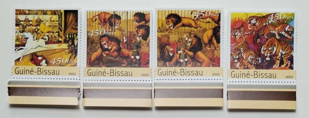 Guinea Bissau 2003 7,5€ Cirkus a hry, Lvi a tygři v umění, Kočky
