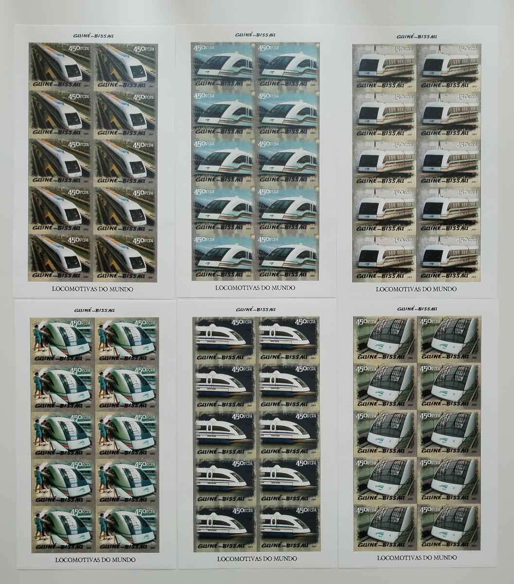 Guinea Bissau 2005 +100€ Kompl. archy imperf. známek: MODERNÍ VLAKY