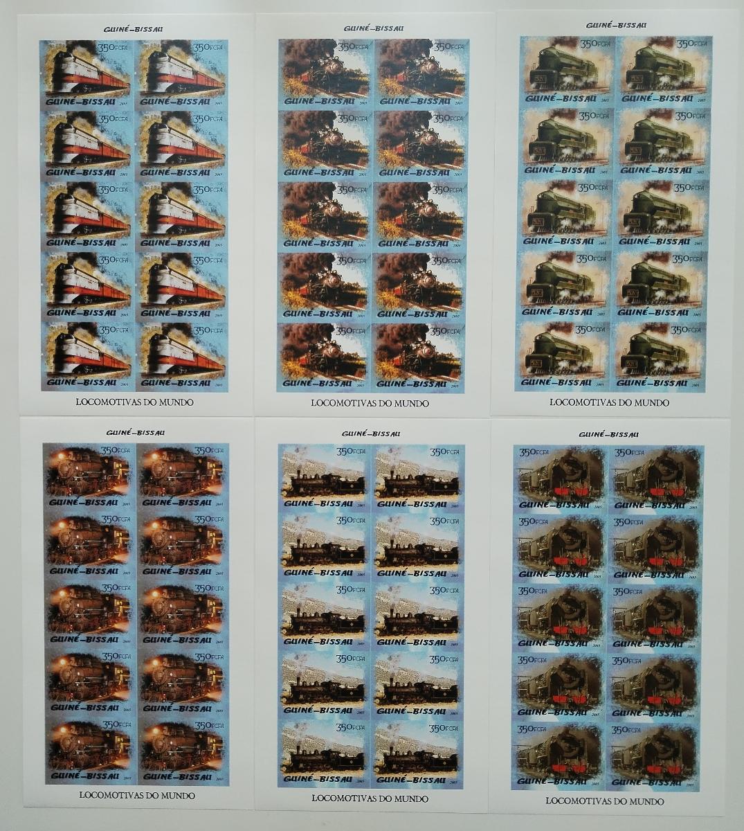 Guinea Bissau 2005 +100€ Kompl. archy imperf. známek: PARNÍ VLAKY