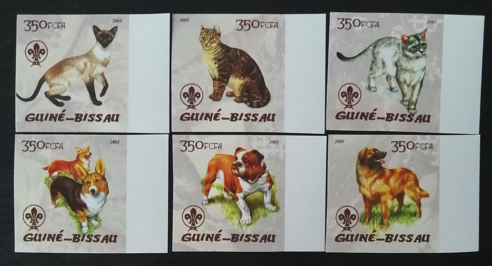 Guinea Bissau 2005 Mi.2811-6 8,5€ Psi a kočky, skautské lilie, IMPERF.