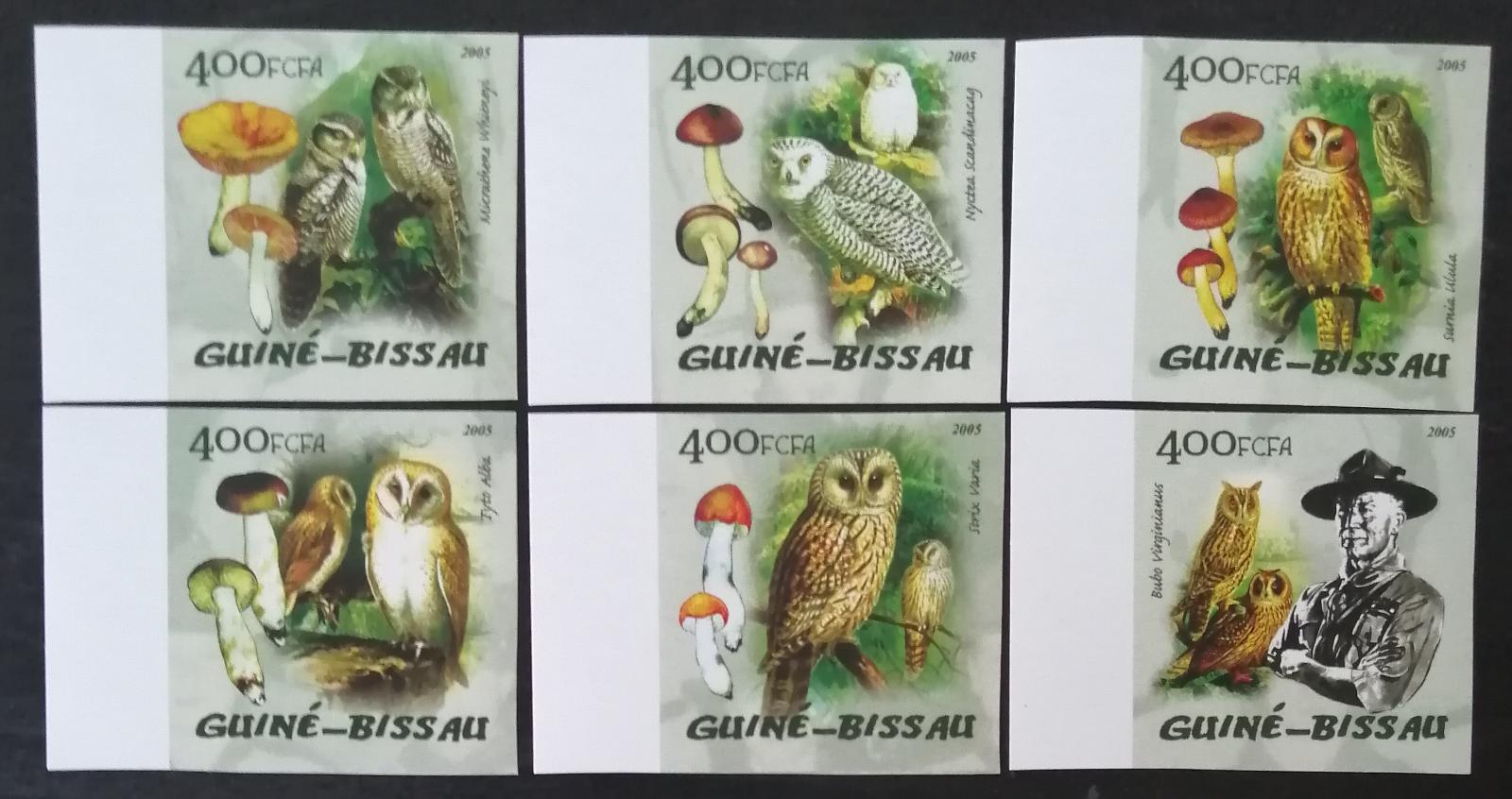 Guinea Bissau 2005 Mi.2888-3 9,5€ Skaut Powell, sovy a houby, IMPERF.