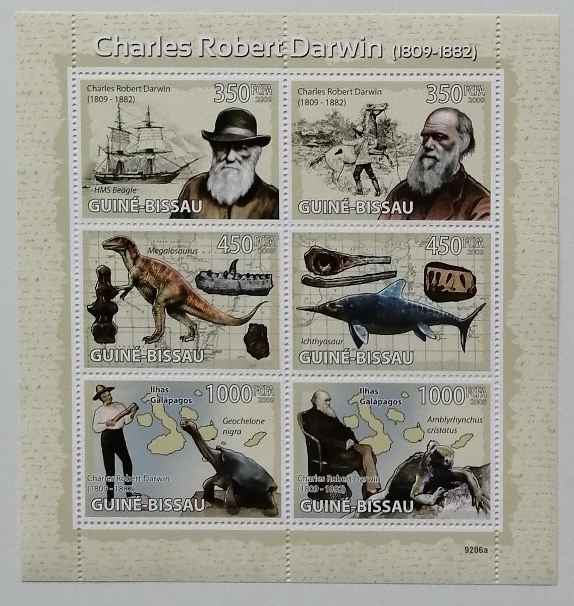 Guinea-Bissau 2009 Mi.4104-9 14€ - Ch. Darwin a fosílie, dinosauři