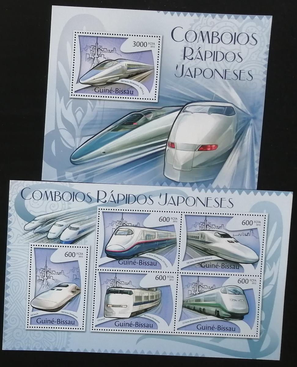 Guinea Bissau 2012 Mi.5752-5+Bl.1014 24€ Vysokorychlostní vlaky Japan