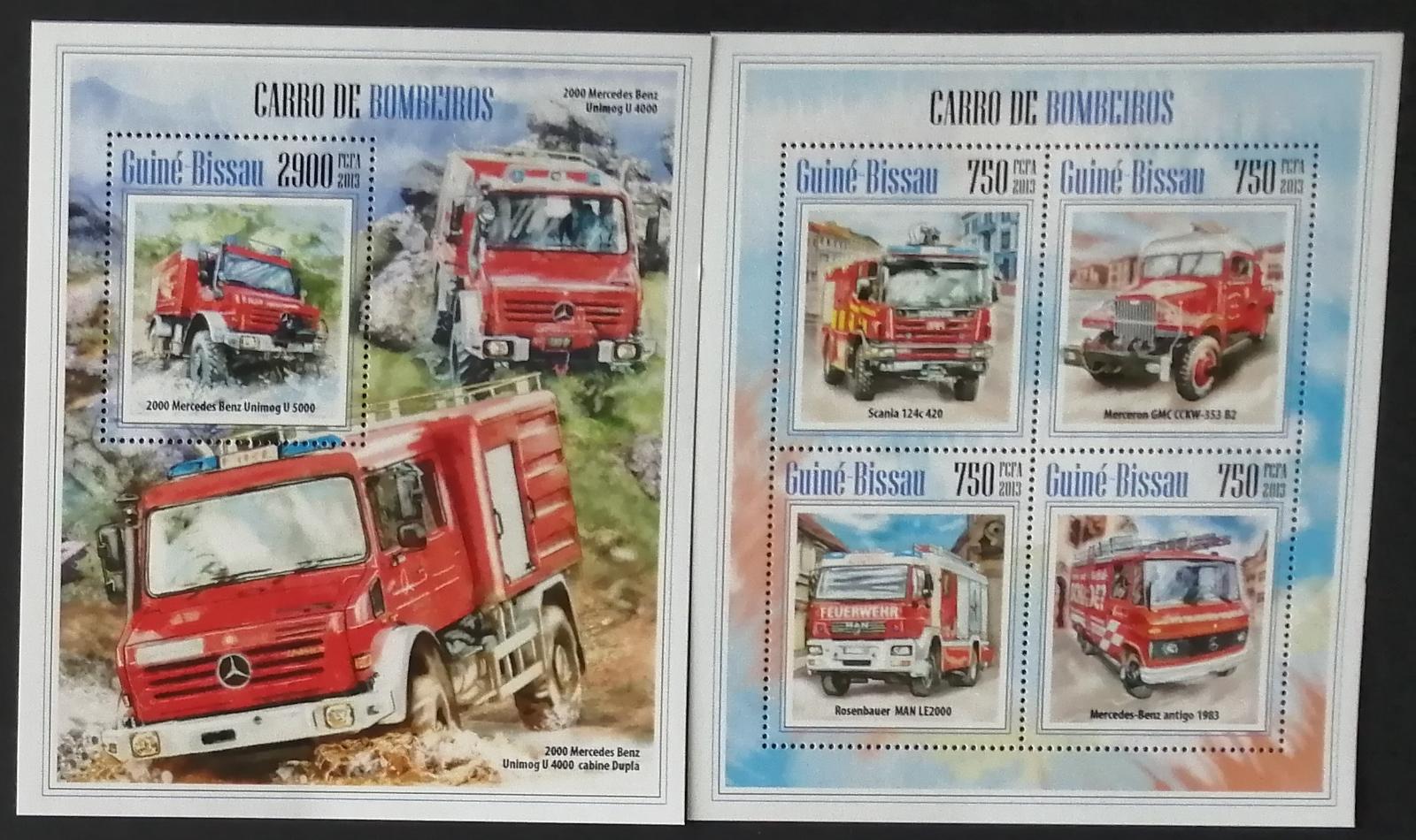 Guinea Bissau 2013 Mi.6868-1+Bl.1207 24€ Hasiči a jejich auta, kamiony