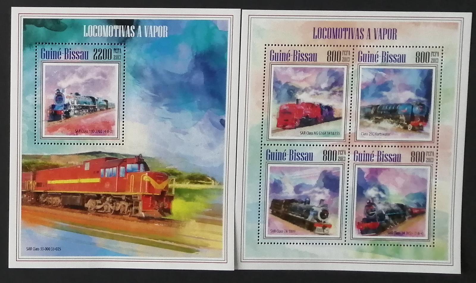 Guinea-Bissau 2013 Mi.6971-4+Bl.1221 22€ Parní vlaky a lokomotivy
