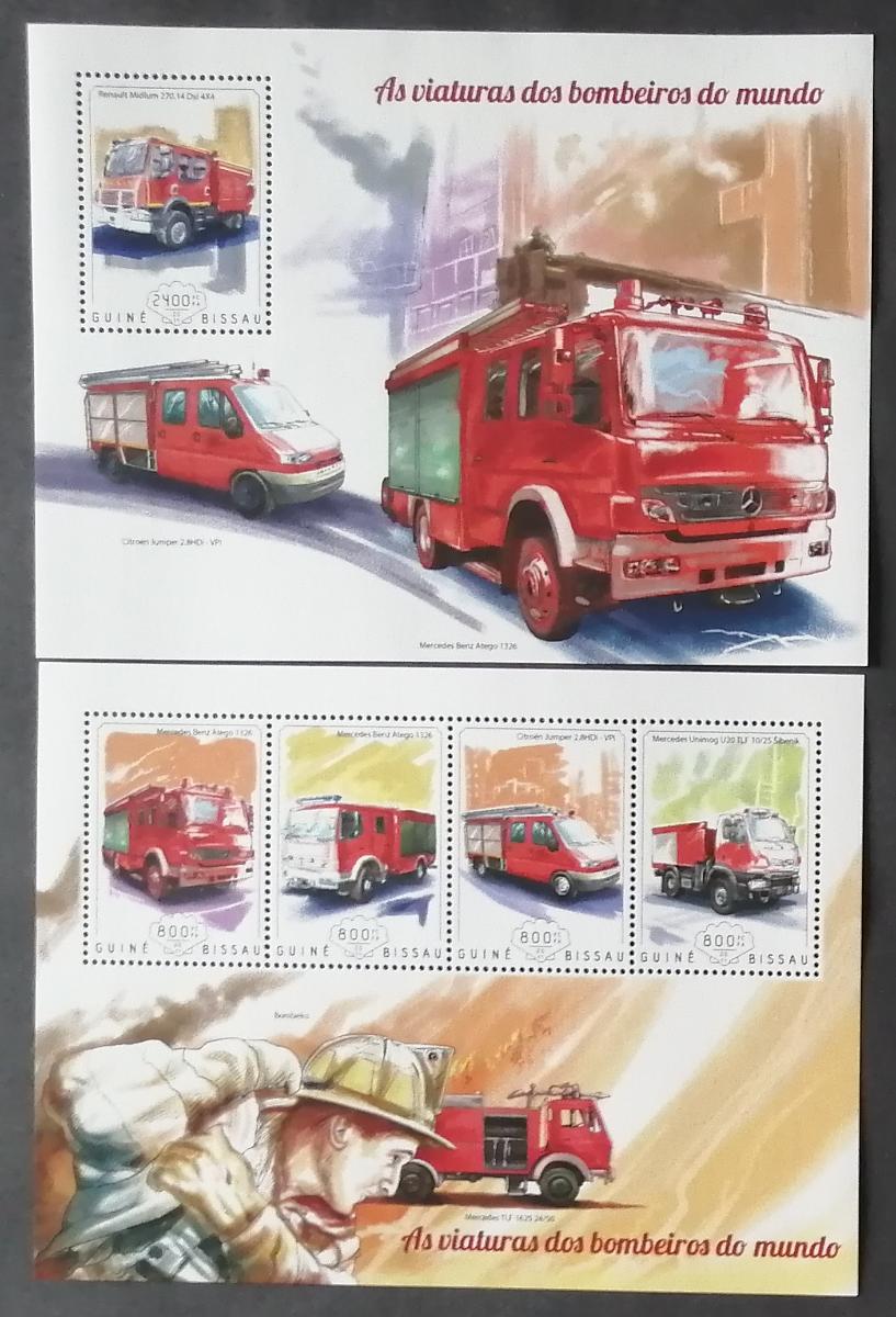 Guinea Bissau 2014 Mi.7400-3+Bl.1295 22€ Hasiči a jejich auta, kamiony