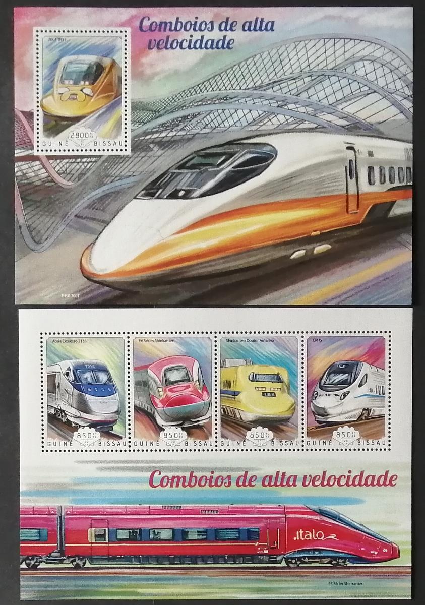 Guinea Bissau 2014 Mi.7432-5+Bl.1299 25€ Moderní vlaky a lokomotivy