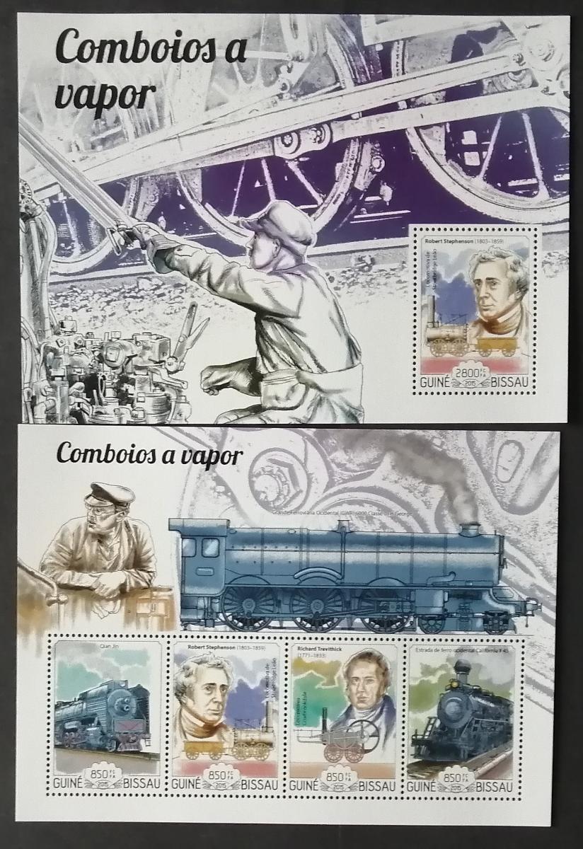 Guinea Bissau 2015 Mi.7725-8+Bl.1344 25€ Parní vlaky a lokomotivy