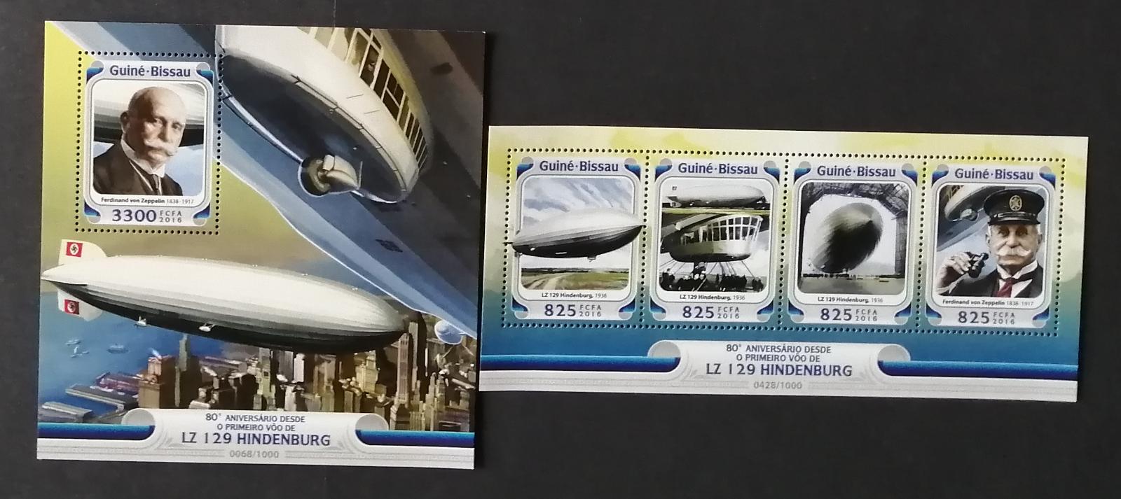 Guinea Bissau 2016 Mi.8484-7+Bl.1468 25€ 80 let tragédie vzducholodě