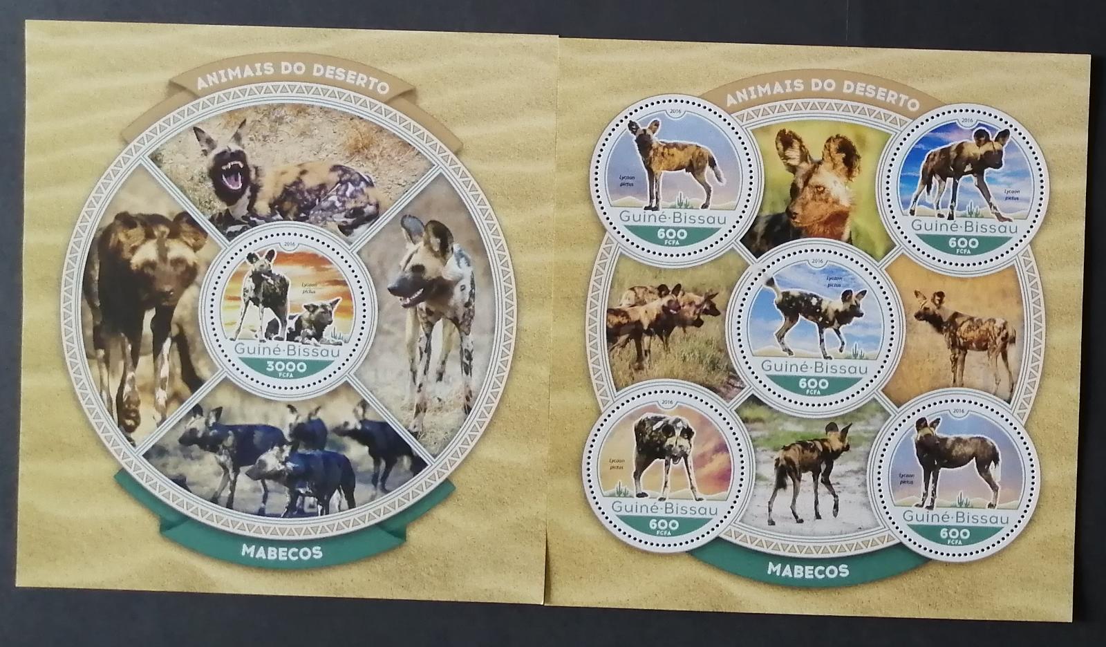 Guinea Bissau 2016 Mi.8829-3+Bl.1527 22€ Afričtí divocí psi, hyeny