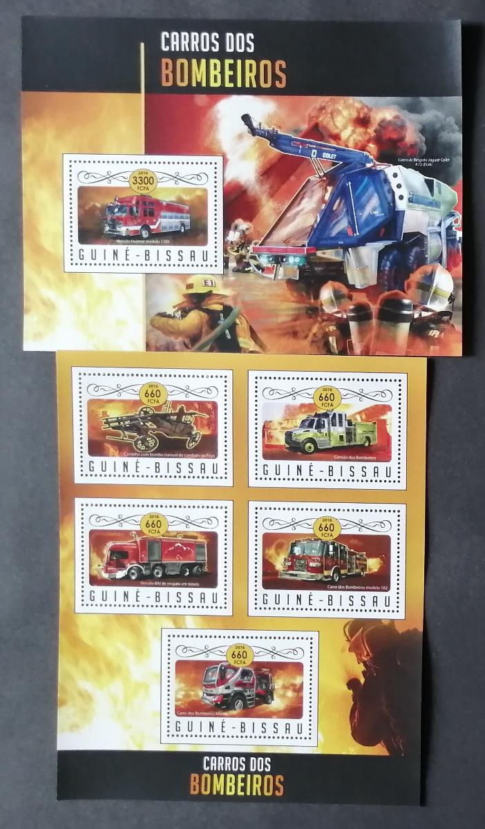 Guinea Bissau 2016 Mi.8979-3+Bl.1552 25€ Hasiči a jejich technika auta