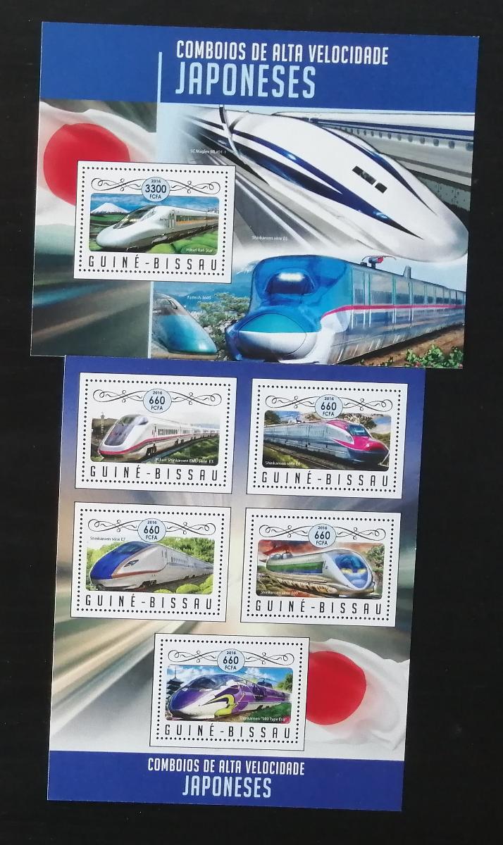 Guinea Bissau 2016 Mi.8985-9+Bl.1553 25€ Vysokorychlostní vlaky Japan