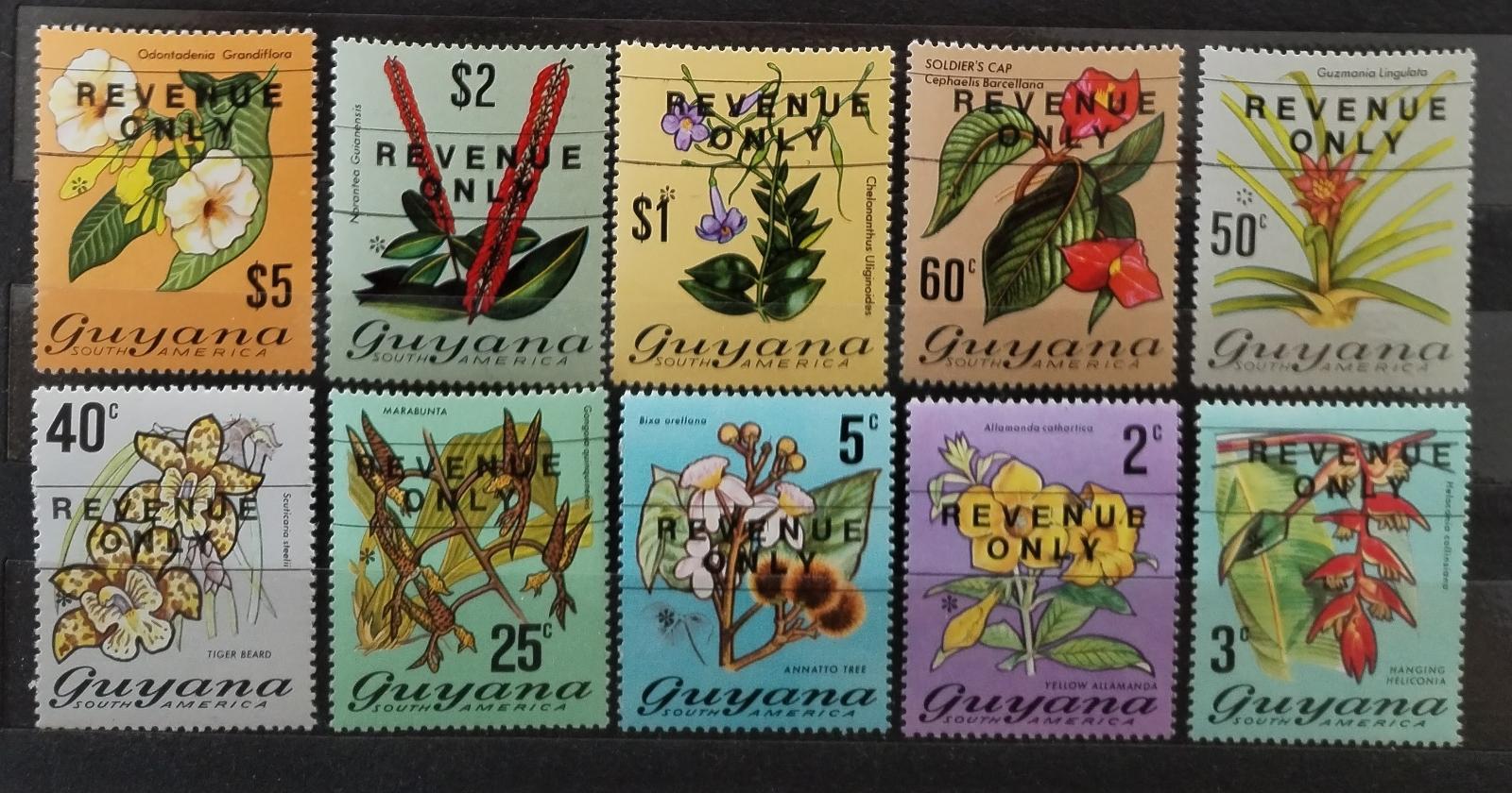 Guyana 1975 Přetisky kolkových známek, REVENUE, Flora pralesa