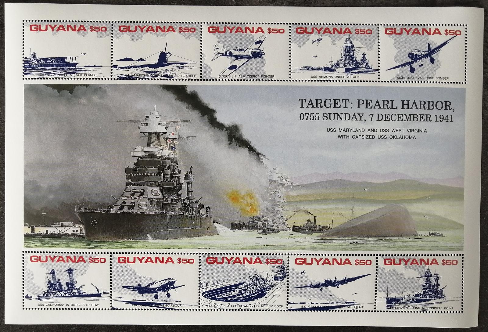 Guyana 1991 22€ 50 let útoku na Pearl Harbor, Letadla a lodě