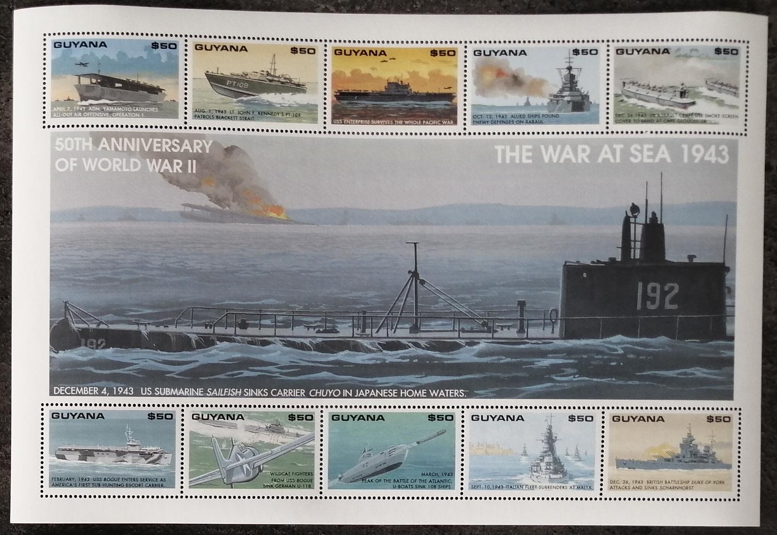 Guyana 1993 14€ 50 let konce II. světové války, Lodě a bitvy