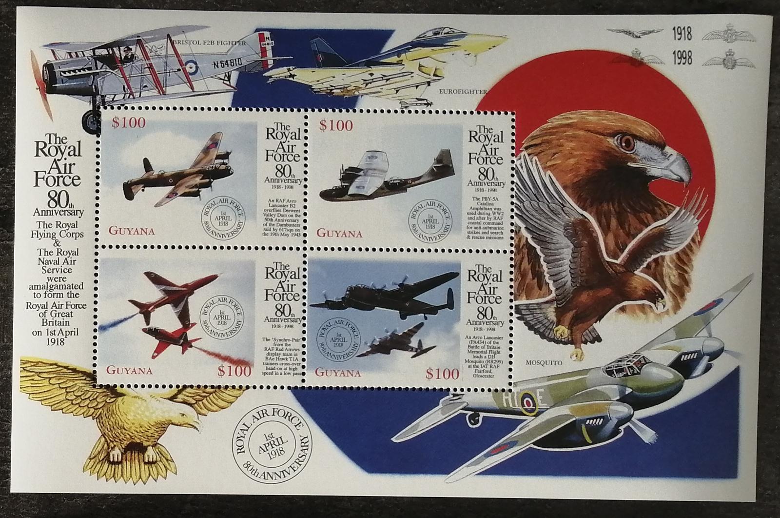 Guyana 1998 6,5€ 80 let RAF, Stíhačky a letadla Královského letectva