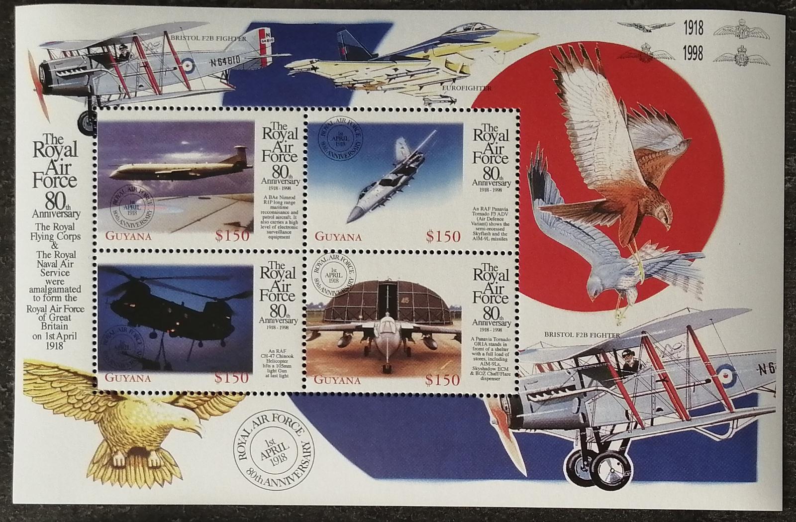 Guyana 1998 9€ 80 let RAF, Stíhačky a letadla Královského letectva