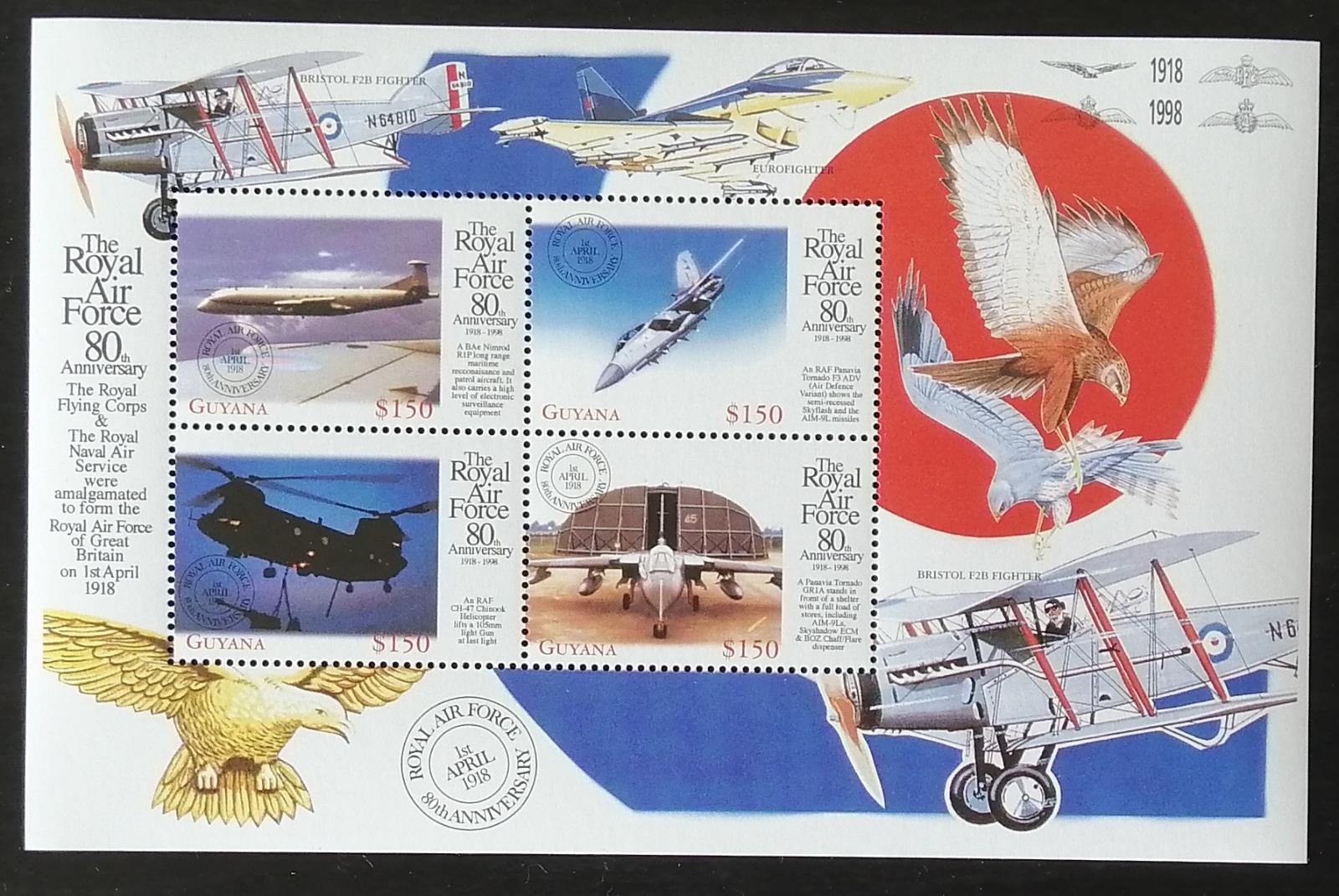 Guyana 1998 Mi.6389-2 9€ 80 let RAF, bojová letadla