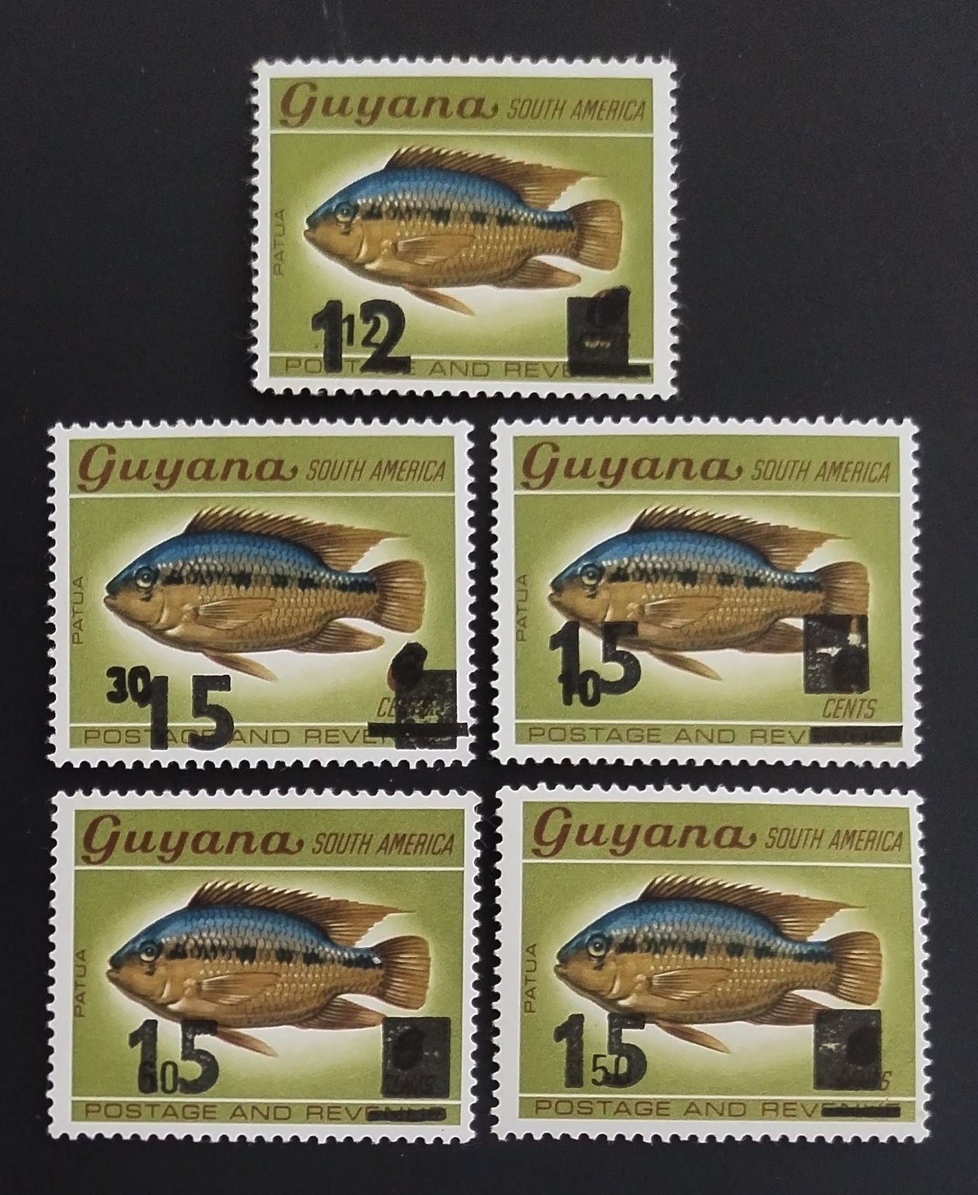 Guyana 1981 Přetisky, Ryby 12c lep viz foto