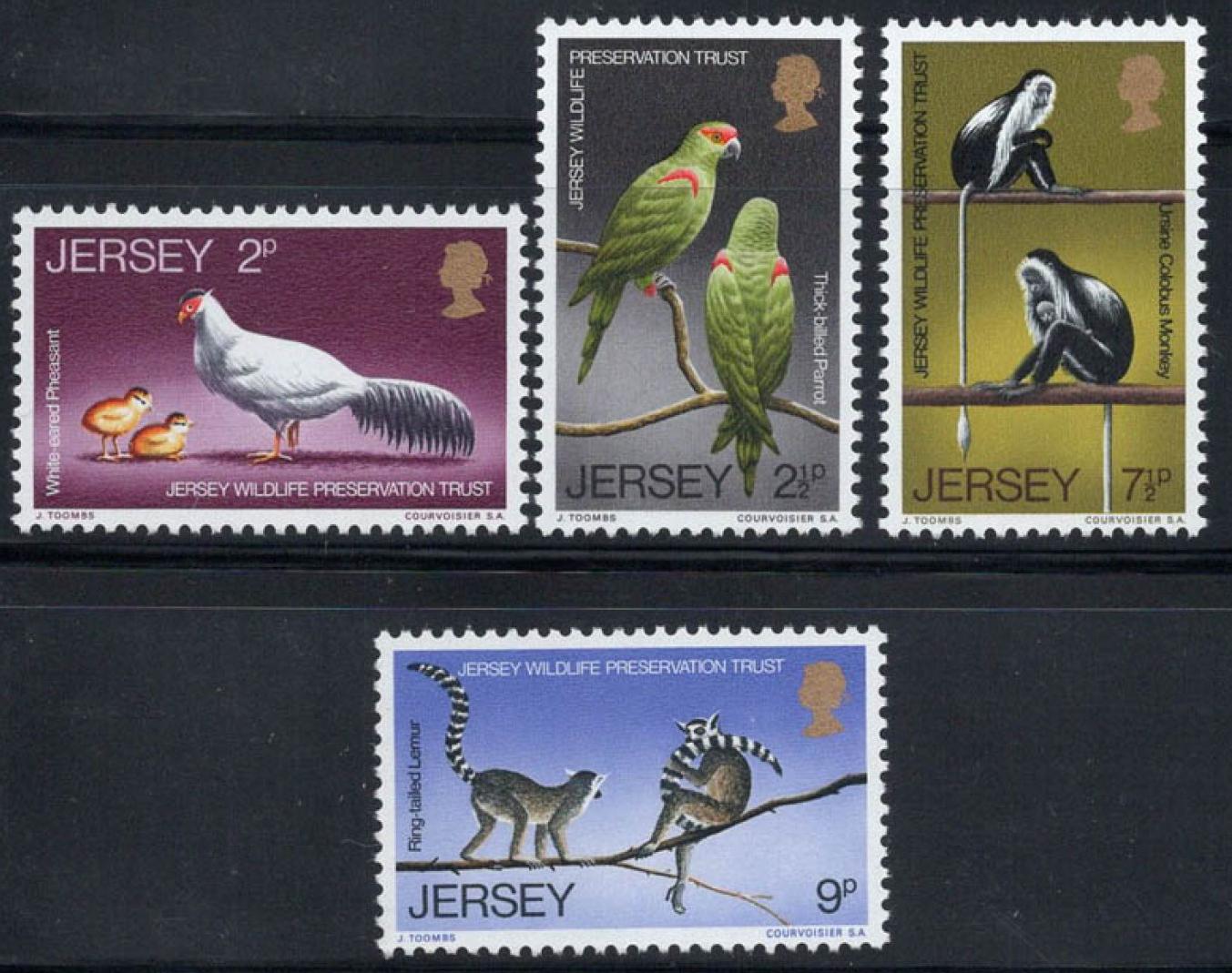 Jersey 1971 15€ Chráněná fauna: Papoušci, Lemuři a opice, Ptáci