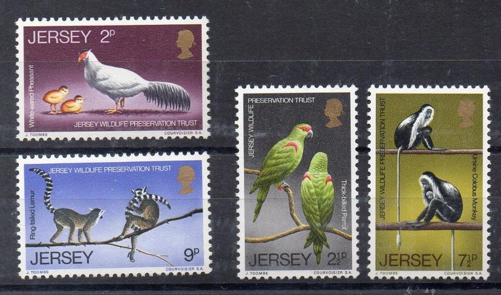 Jersey 1971 15€ Chráněná fauna: Papoušci, Lemuři a opice, Ptáci