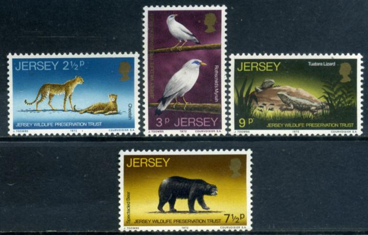 Jersey 1972 4€ Chráněné druhy: Gepard, Ptáci. Medvědi a ještěrky
