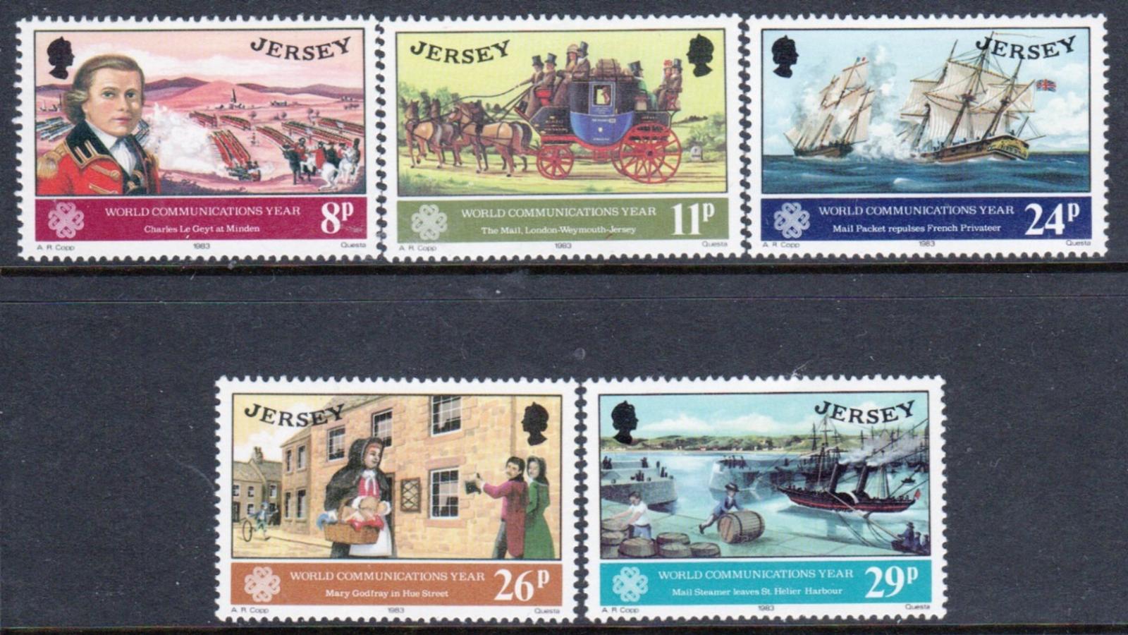 Jersey 1983 4€ Mezinárodní rok komunikace, Lodě a poštovní téma