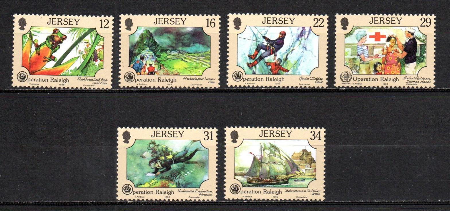 Jersey 1988 6,5€ Výročí expedice Raleigh, Lodě a flora, Objevitelé