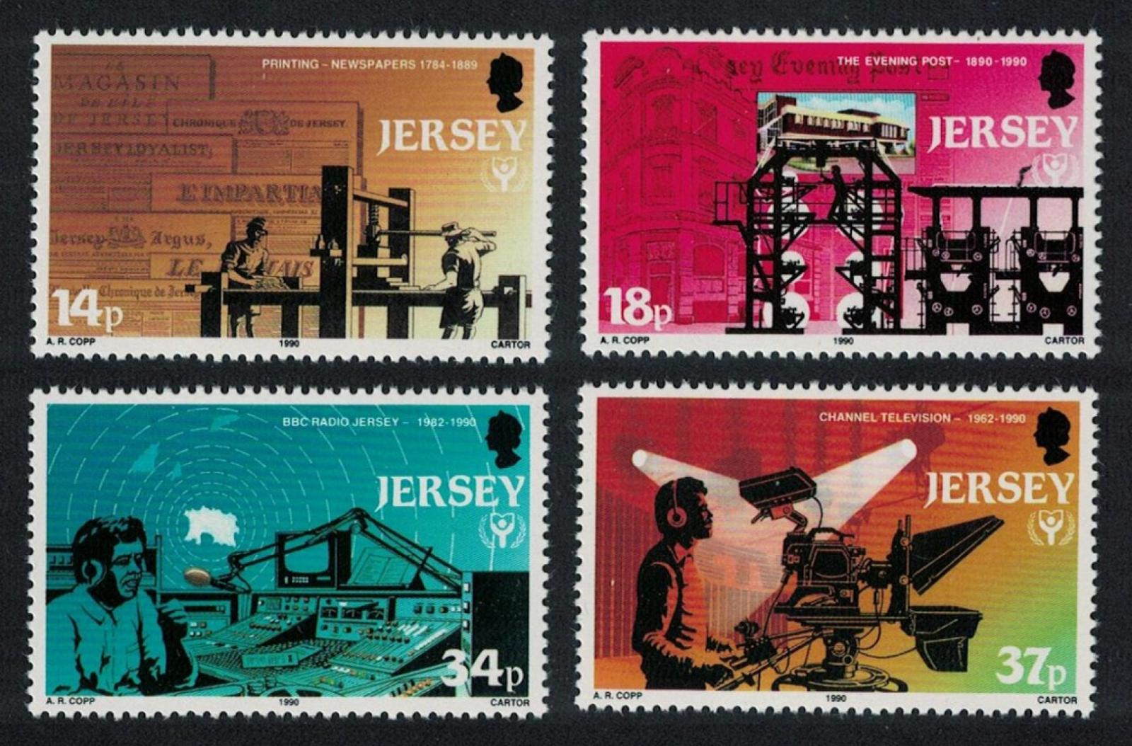 Jersey 1990 4€ Média a svoboda slova - Knihtisk, Kamery a noviny