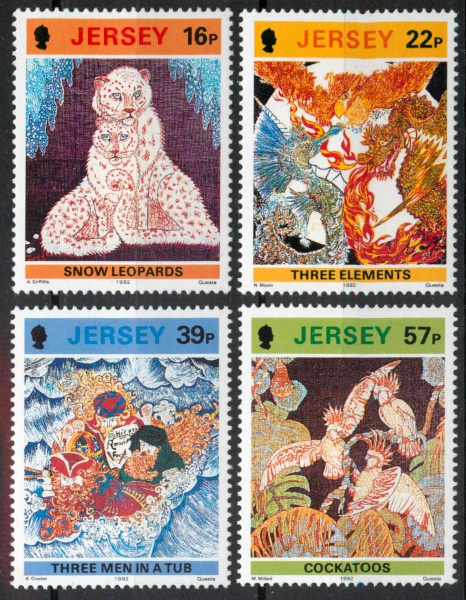 Jersey 1992 5€ Ostrovní umění a řemesla - Batika, Tygři, ptáci v umění