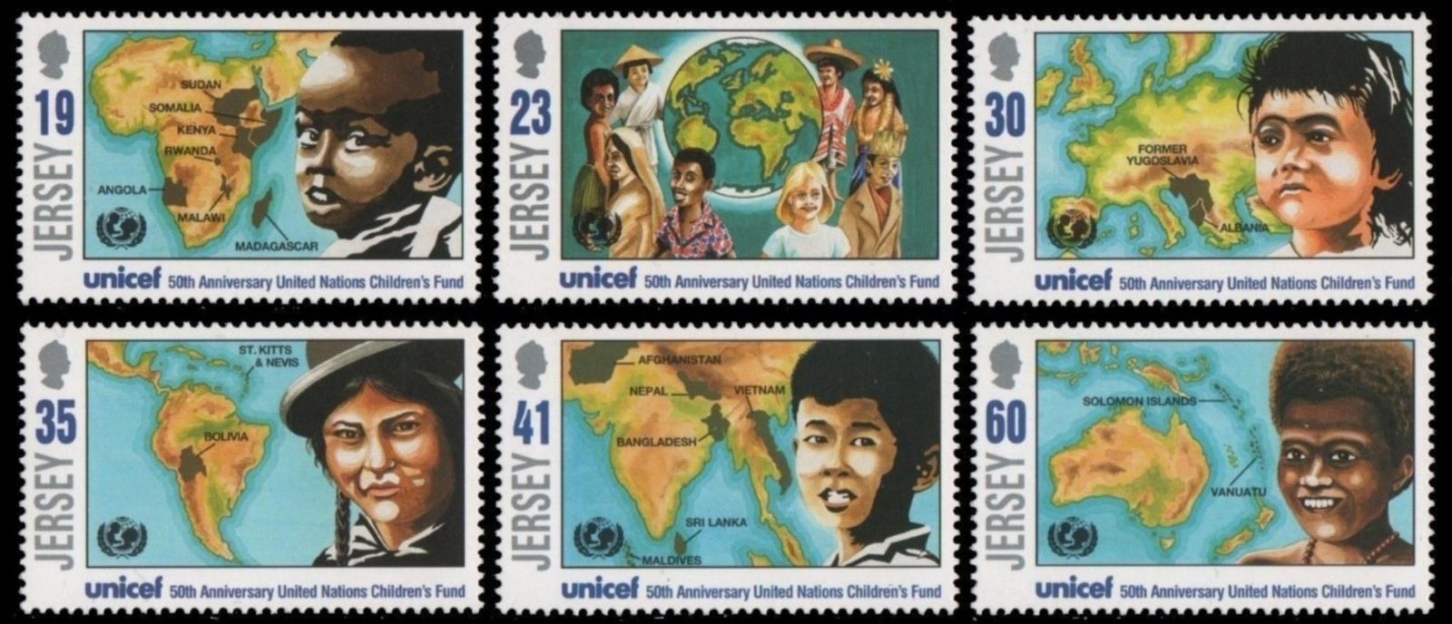 Jersey 1996 7€ Výročí UNICEF, Charita a organizace, Mapy