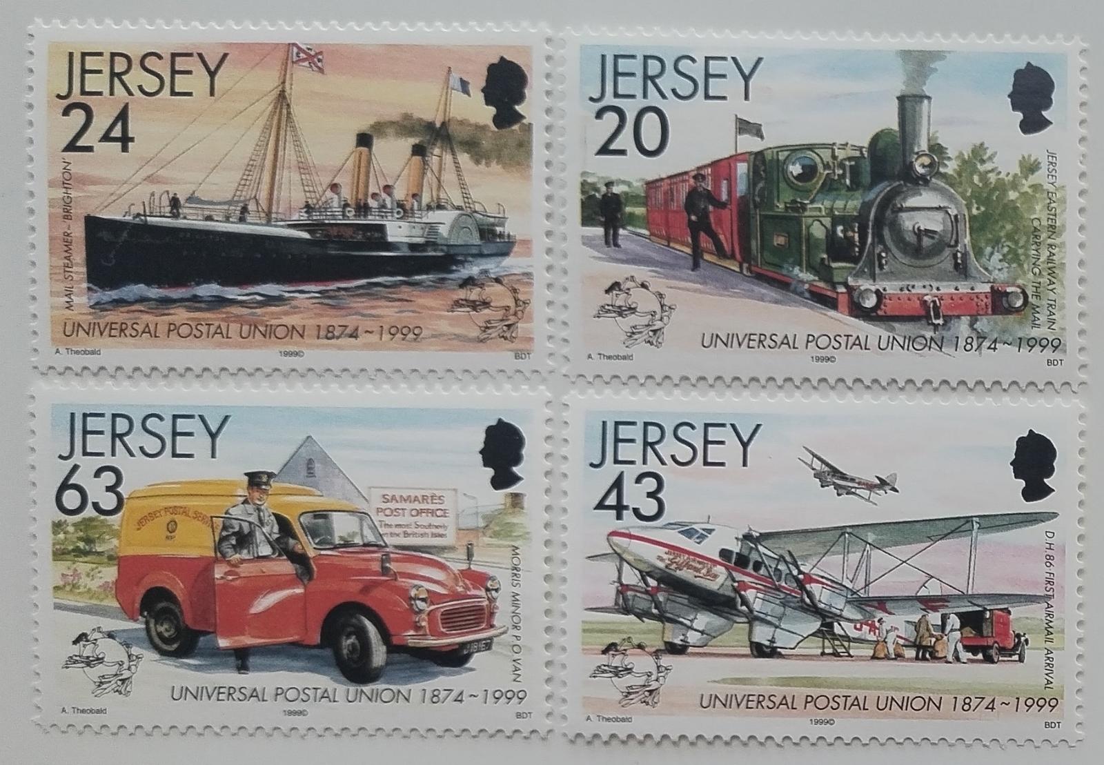 Jersey 1999 6,5€ Výročí Světové poštovní unie, UPU a vlaky, Lodě